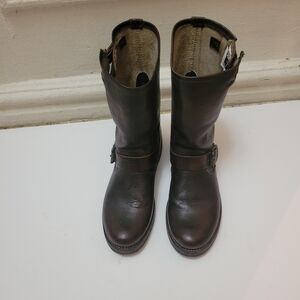 Frye Veronica Rich Brown Leather Mid-Calf Boots EUC Size‎ 7.5 Moto Equestrian
